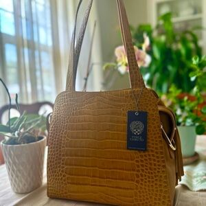 Vince Camuto Croc-Embossed Shoulder Tote in Creamy Caramel